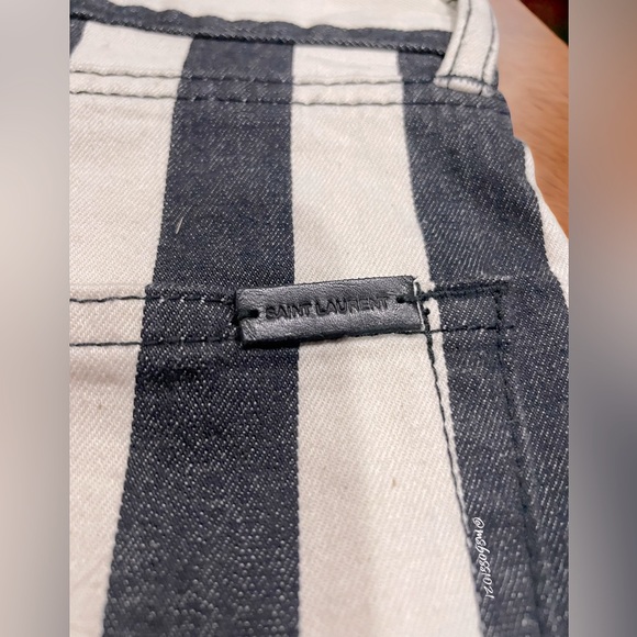 SAINT LAURENT Striped Jean Shorts in Navy/Cream/Off White NWT - Picture 3 of 11